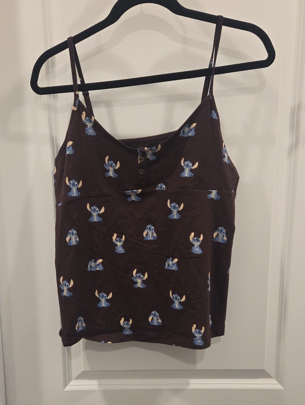 Disney Stitch Brown Spaghetti-Strap PJ Set with Blue Stitch Print